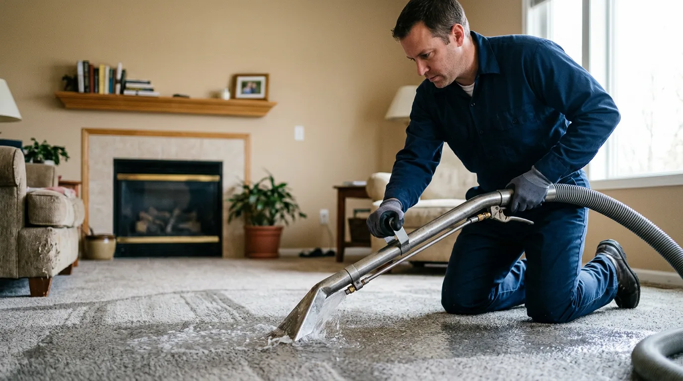Water damage restoration technician working near De Berry, TX